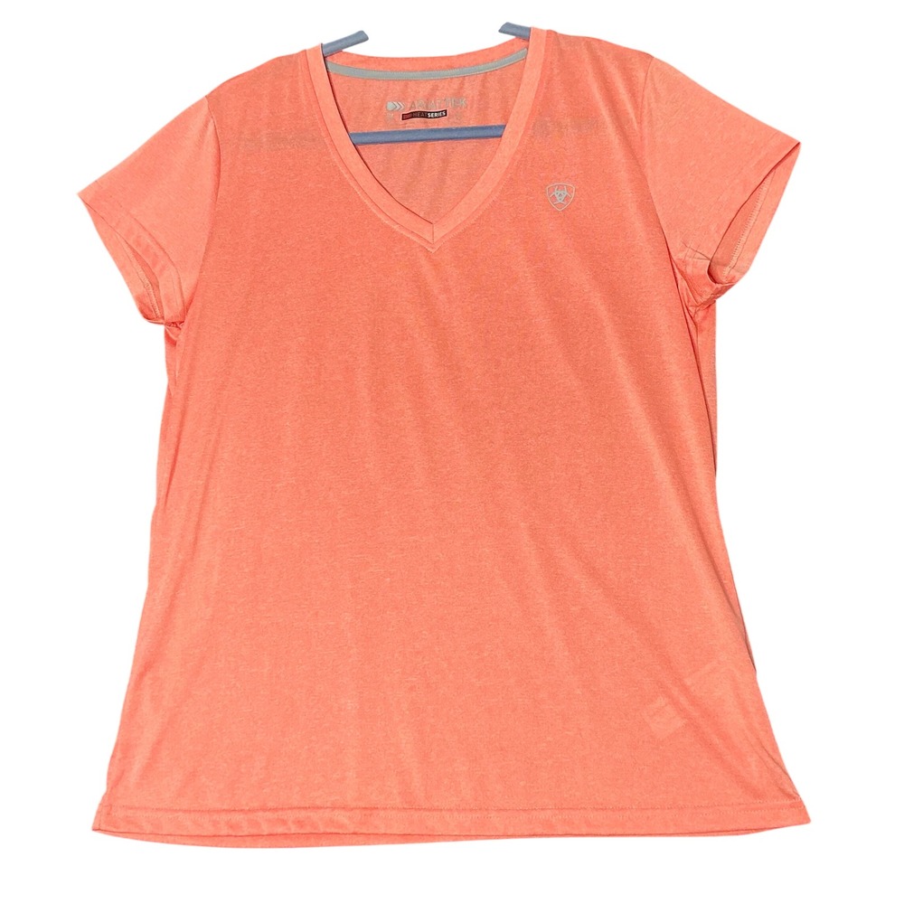 Ariat Womens AriatTEK Heat Series V-Neck T-Shirt Coral Heather Athletic Top XL‎